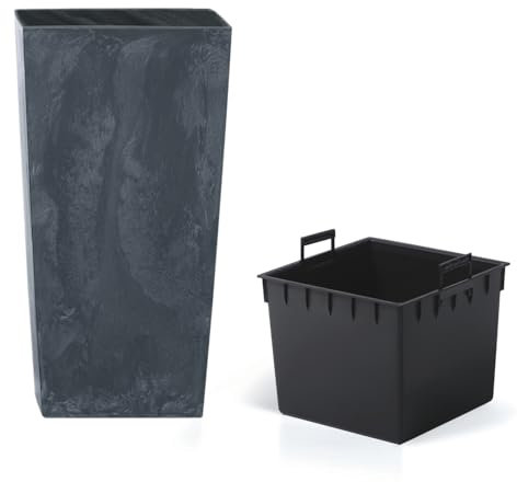B2C Tall Planter Plant Pot Square Concrete Effect Flower Indoor Outdoor Garden Patio Grey Anthracite With Insert Home Decor Flowerpot (Anthracite, H75cm x W40cm)