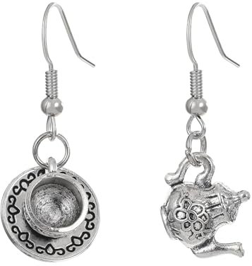 Beaded Earrings Big Hoop Earrings for Women Vintage Super Cute Teapot Teacup Teapot Teacup Women Ladies Earrings 1 Pair Of Tea Birthday Chunky Hoop Earrings Flat Back Earrings for (Silver, One Size)
