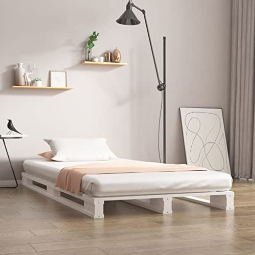 WKIEQACO Betten & Zubehör, Betten & Bettrahmen, Palettenbett ohne Matratze, weiß, klein, Einzelbett, Massivholz