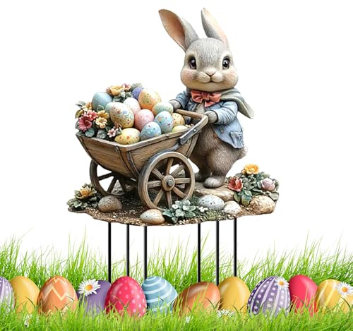 CHIHOLEN Osterdeko Outdoor, Gartenstecker Ostern, Frühlingsdeko Draußen, Osterhasen Figuren Vintage Garten Stecker Deko, 2D Acryl Ostern Deko für Draußen Drinnen Garten(A)
