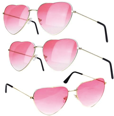 NXPUXP 3 Pack Herz Sonnenbrille,Herz Brille,Herzförmige Damen-Sonnenbrille mit Metallrahmen,Retro Partybrille für Kostüme(Nicht UV-Schutz-V2)