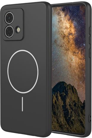 YUECXIN Magnetic Case for Motorola Moto G84 5G, Ultra thin Liquid Silicone Silky Touch Cover, Support MagSafe Wireless Charging, Soft Shockproof TPU Bumper Case. Black