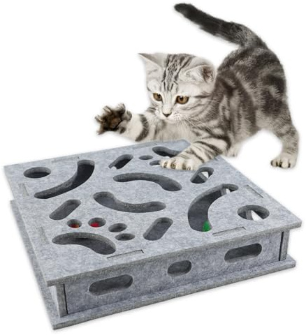 Lvjkes Interaktives katzenspielzeug, Einlegen Ball und Leckerlis, Grau | Katzenspielzeug selbstbeschäftigung Labyrinthkasten, Interaktives Sichtfenster,Krallenwetzen Intelligenzspielzeug für Katzen