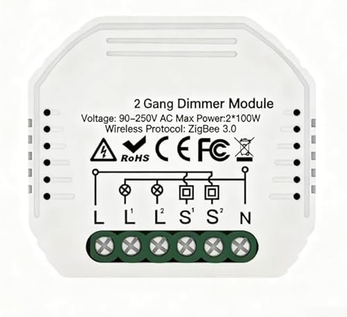 Entgoinggo Smart for Zigbee Dimmer Switch Module with Two-Way Control, Wireless Remote via for Tuya Smart App, Compatible for Alexa and for Traditional EU UK Wall Switch Boxes