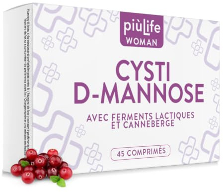 D Mannosio Cistite 2000 mg PiùLife con Mirtillo Rosso - 45 Compresse | 4 al giorno, Integratore Vie Urinarie, Con Fermenti Lattici e Flavonoidi, Anche in Caso di Candida Vaginosi, Senza Glutine
