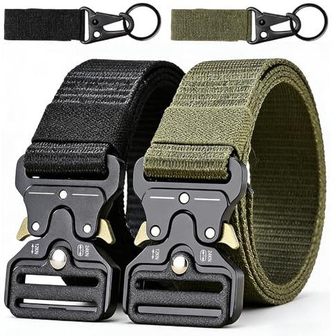 unbholkk Taktischer GüRtel, 4 StüCk Wiederverwendbar ArbeitsgüRtel Herren, Einstellbar Schnalle, Tactical Belt SchlüSsel Haken Geeignet FüR Outdoor, MilitäR, Sport, Wandern(Schwarz, ArmeegrüN)