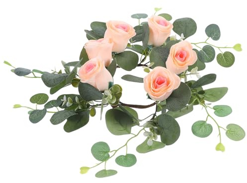GALPADA Künstlicher Kerzenkranz mit Rosen Kleiner Dekorativer Blumenkranz für Tisch und Türdeko Langlebiger Mehrzweck Kerzenring für Fest und Wohnraumgestaltung
