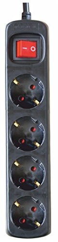 Silver Electronics - Regleta Enchufe con 4 Tomas con Interruptor, Negro, 4 Enchufes, Cable de 1,5 Metros, Protección Infantil, Toma de Tierra, con protección sobretensiones