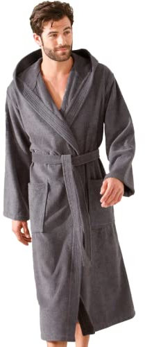 Morgenstern Vestaglia Grigio Uomo Cappuccio di Spugna Cotone Taglia L