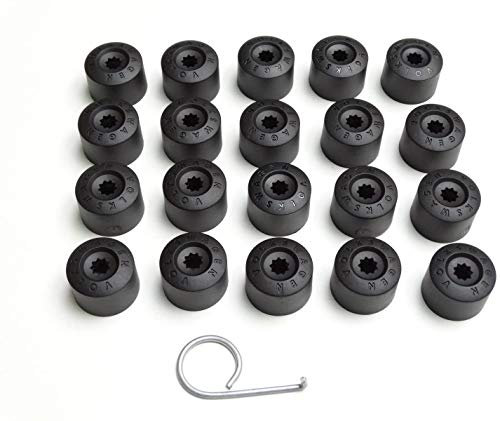 Volkswagen - Tappi per valvole per pneumatici SW17 (20 unità, 1 attrezzo di estrazione), colore nero