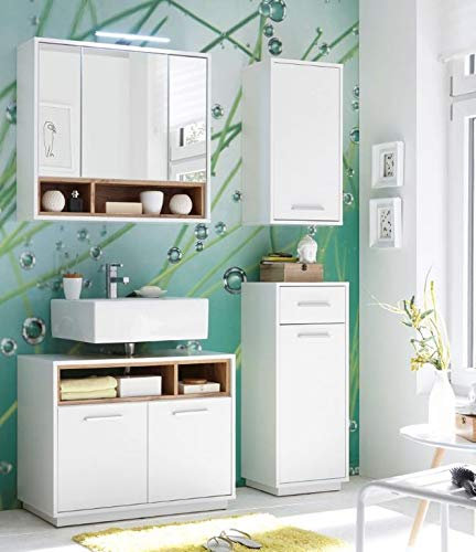 Froschkönig24 Milano Badezimmer 4-TLG. Set Komplettset Badmöbel Weiß/Wildeiche