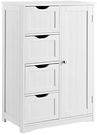 [en.casa] Mobile da Bagno con 4 Cassetti e 3 Scomparti Armadietto da Terra con Anta e Cassettiera 81 x 55 x 30 cm per Cucina Corridoio - Bianco