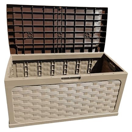 Samuel ALEXANDER 335 Litre Rattan Style Garden Cushion Storage Box with Sit on Lid – Dark Drown