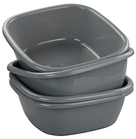 Dynko Set of 4 Grey Square Basin Bowls, Small Plastic Washing up Bowl