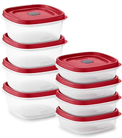 Rubbermaid 2108392 Easy Find Vented Lids Food Storage, Set of 8 (16 Pieces Total) Plastic Meal Prep Containers, Red
