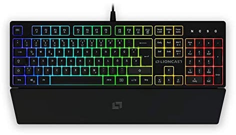 Lioncast® Gaming Tastatur LK100 [RGB, 16.8 Mio Farben] - Gamer Tastatur RGB 75% Prozent - PC Gaming Tastatur beleuchtet schwarz, Tastatur Gaming Low Profile Gamingtastatur (Inkl. Handballenauflage)