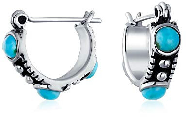 Bali Boho Süden Western Blau Stabilisiert Türkis Perle Kleine Huggie Hoop Ohrringe Für Frauen Teen .925 Sterling Silber