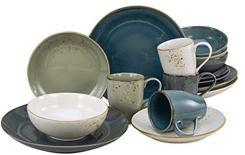 CreaTable, 16253, Serie Nature Collection NORDIC STYLE, 16-teiliges Geschirrset, Kombiservice aus Steinzeug, spülmaschinen- und mikrowellengeeignet, Qualitätsproduktion