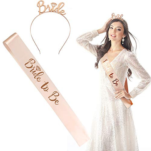 BIGKASI Roségold Den Junggesellinnenabschied Deko Set Bride to Be Schärpe Dekoration Bachelorette Party Zubehör mit Krone Haarreif Stirnband Tiara Braut Schärpe für Freundin Hen Night Party