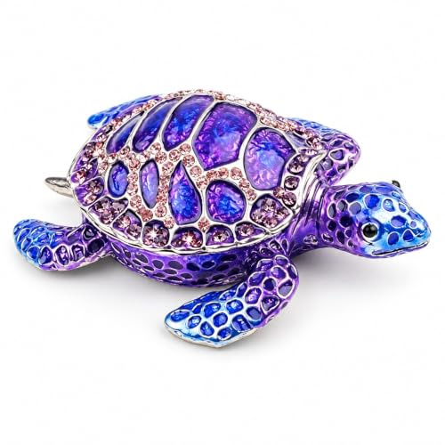 SEVENBEES Lila See-Schildkröte Figur Dekorative Schmuckdosen mit Scharnier, Schmuckdose See-Schildkröte