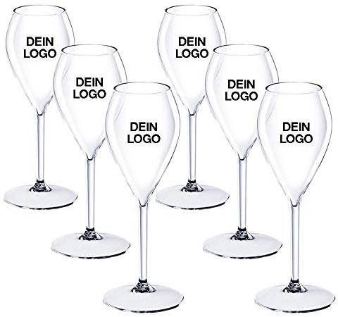 DoimoFlair Lot de 120 flûtes à champagne personnalisées en plastique avec logo 1 couleur incassable flûtes à champagne en plastique transparent 16 cl