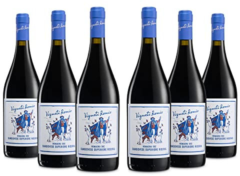 Vigneti Romio Vino Rosso Sangiovese Superiore Riserva Romagna DOC, 14% Vol, Confezione con 6 Bottiglie da 750 ml