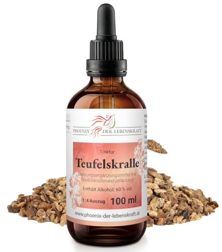 Teufelskralle 100ml Tinktur im 1:4 Auszug | Harpagophytum procumbens Tinktur von Phoenix der Lebenskraft | inkl. Pipette | vegane Nahrungsergänzung | 2000mg Tagesdosis
