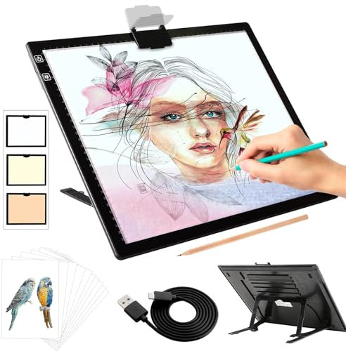 elice leuchttisch A3,Wiederaufladbares leuchtkasten mit Ständer/Clip,3 Farben stufenlos dimmbar und 6 Helligkeitsstufen,diamond painting Zubehör,lightpad für diamond painting,Zeichnen,Skizzieren