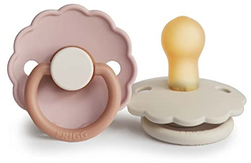 FRIGG Daisy Latex Schnuller | 2er-Pack | Daisy Block Naturkautschuk Schnuller | Symmetrische Kirschform | BPA-frei | Made in Dänemark | Latex Schnuller | Biscuit/Cream - Größe 1 (0-6 Monate)