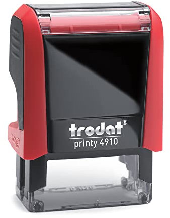 Trodat Printy 4910 - feuerrot - mit Wunschtext personalisierbarer Namensstempel, Firmenstempel oder Textstempel - 2 Zeilen - 26x9mm