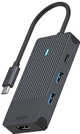 Rapoo UCM-2001 USB-C Multiport Adapter 4-in-1, 100W Power Delievery, 4K HDMI, 2 USB-A 3.0 Datenports, kompatibel mit MacBook Pro, MacBook Air, iPad Air / Pro, Surface Pro / Go, Laptop