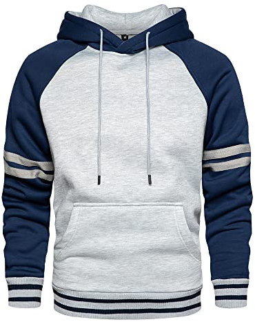 LBL Men's Fleece Hoodie Pullover Casual Hoody Contrast Color Drawstring Sweatshirt with Kangaroo Pocket Blue XL