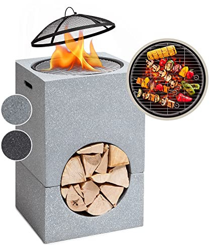 Blumfeldt Feuerschale, Tragbare Feuerstelle Outdoor, Feuerschalen für den Garten, Terrasse & Camping, Feuerschale mit Grillrost & Holzlagerfach, Sichere Stahlschale, Feuerstelle 50 x 75 x 50 cm