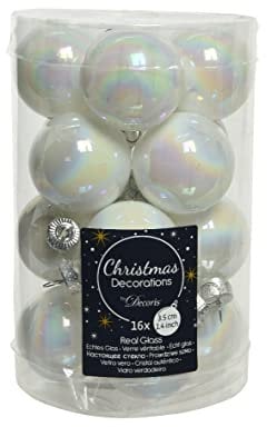 Kaemingk Weihnachtskugeln Glas 35mm x 16 Stück kleine Christbaumkugeln weiß irisierend Perlmutt