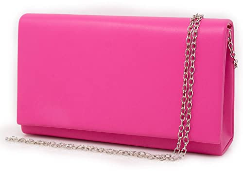 Clutch fucsia bag a busta Pochette donna cerimonia borsa piccola a mano borsetta con tracolla catena da sera signora matrimonio comunioni Ecopelle Fuxia