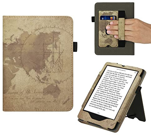 kwmobile Klapphülle kompatibel mit Amazon Kindle Paperwhite 11. Generation 2021 Hülle - Flipcase für Kindle Paperwhite Hülle mit Handschlaufe - Travel Vintage