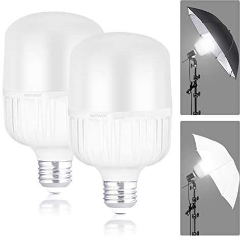 NEEWER Bombillas LED E27 de 35 W, 2 Paquetes 3450 lúmenes/5700 K/CRI 93+/15000h Vida útil Video Bombillas Brillantes, Silencioso/Sin Parpadeo/No Regulable Equivalente Incandescente de 350 W