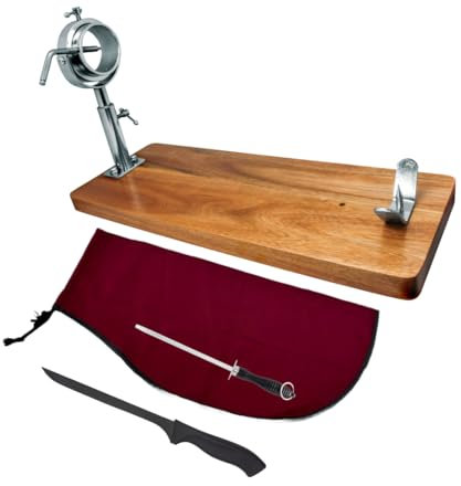 Jamonero Cabezal Giratorio y Telescópico + Cubre Jamon Burdeos + Afilador manual + Cuchillo Jamonero