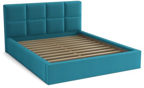 bonni Polsterbett Alaska 140x200cm Bett mit Lattenrost Doppelbett mit Bettkasten Bettgestell Holzbett Stauraumbett (Türkis)