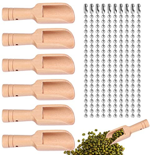Kleine Holzschaufel, 10 Stücke Mini Salzlöffel, Gewürzlöffel Für Badesalz, Teelöffel, Waschpulverlöffel (Mit Perlenkette)