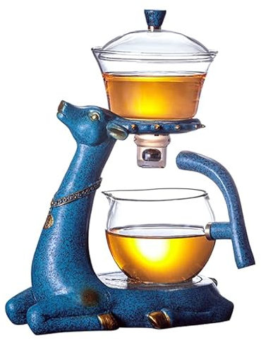Asiasioc Théière en verre semi-automatique, théière magique en borosilicate, infuseur turc, résistant à la chaleur, 350 ml, bleu