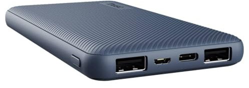Trust Mobile Primo Dünne Powerbank Schnellladefunktion 10000 mAh, Nachhaltig, USB C Externer Akku, Tragbares Ladegerät 3A, Power Bank Handy, Smartphone, iPhone, iPad, Samsung, Xiaomi - Blau