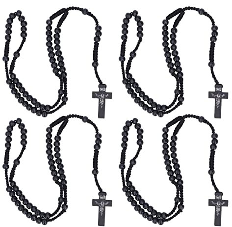Katholische Rosenkränze aus Holz, Einzigartige Holzstruktur, Religiöse Geschenke, 10 Stück, Holzkreuz, Rosenkranz, Jesus, Aufdruck, Katholischer Unisex-Stil für Männer und Frauen (Schwarz)