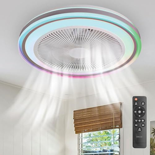 BAKAJI Ventilatore a Soffitto Lampada Plafoniera con Luce LED RGB Potenza 80 Watt, Colorazione Regolabile, Funzione Timer 1/2/4/8 ore, Telecomando Controllo a Distanza, Diametro 50 cm, Design Moderno
