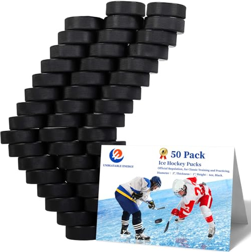 UNBEATABLE ENERGY Hockey Pucks 50 Pack, Hockey Puck (Black), Official Hockey Pucks for Practicing and Classic Training, Ice Hockey Pucks Diameter 3, Thickness 1, 6oz, Hockey Pucks Bulk
