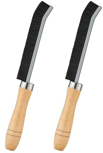2 Piezas Cepillo de Limpieza de Huecos con Mango de Madera, Multifuncional Cepillo de Limpieza de Huecos Cepillo de Limpieza Hogar Herramienta de Limpieza de Grietas para Baño Cocina (Negro)