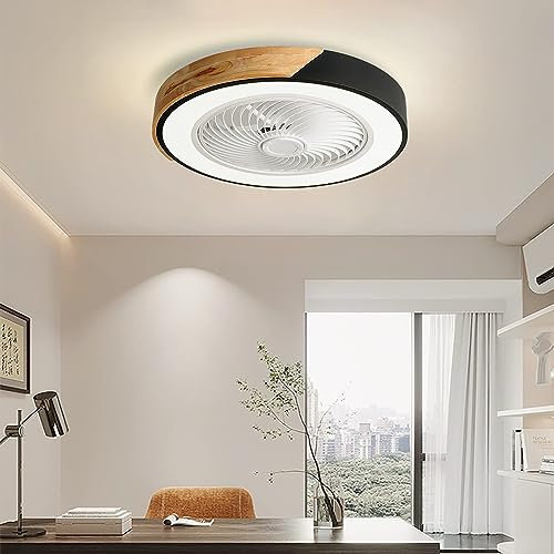 fUfIzU Ventilateur De Plafond LED 60W avec Éclairage Silencieux Moderne Bois Invisible Smart Fan Plafonnier Ultra Silencieux Ventilateur De Plafond avec Télécommande Salle À Manger Chambre Salon,Noir