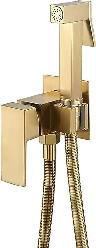 JQFDD Gebürstetes Gold Toilette Bad Bidet Heißes und Kaltes Wasser Bidet Handbrause Sprayer Wandhalterung Messing Toilettensprüher Hochdruck Hand Bidet Sprayer Wasser Sparen Tuch Windel Sprayer