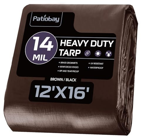 Patiobay Large Tarp 12x16 FT Heavy Duty Waterproof 14 Mil Brown