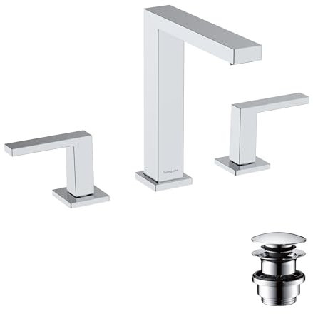 hansgrohe Tecturis E - 2-Loch Waschtischarmatur mit Push-Open Ablauf, Wasserhahn Bad mit Auslauf Höhe 173 mm, Mischbatterie Waschbecken wassersparend (EcoSmart+), Chrom, 73030000